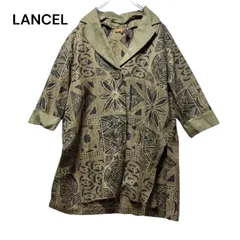 90s ヴィンテージ  LANCEL PARIS ランセル アンサンブル ジャケット ブラウス セットアップ 幾何学柄 花模様 総柄 麻混 リネン混 9R 日本製　昭和レトロ　エスニック