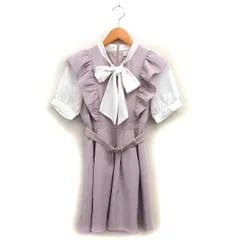 エブリン evelyn ボウタイ ワンピース フレア ミニ フリル ベルト タック 五分袖 F くすみピンク /NT2