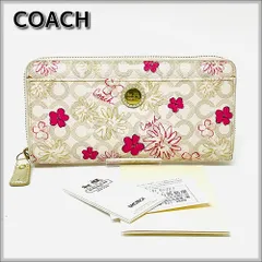 【良品】コーチ（COACH）オプアート ウェイバリー フローラル 花柄 アコーディオン ラウンドファスナー 長財布 アイボリー 45051