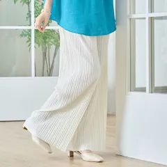 プリーツパンツ レディース ワイドパンツ イージーパンツ ウエストゴム ロング丈 きれいめ 脚長効果 無地 アイボリー F