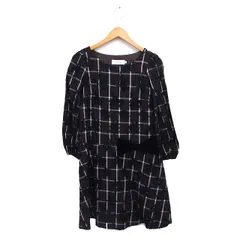 クチュールブローチ COUTURE BROOCH ジャガード チェック フレア ワンピース ひざ丈 ボートネック 長袖 38 ダークブラウン /NT11