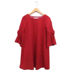 クチュールブローチ COUTURE BROOCH フレア ワンピース ひざ丈 ウール混 ボートネック リボン 七分袖 38 赤 レッド /NT13