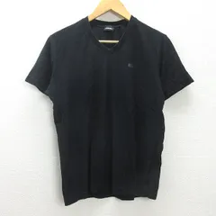 K■ディーゼル/DIESEL 胸ロゴプリント VネックTシャツ【M】黒/MENS細身■60【中古】
