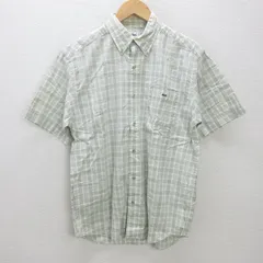 K■ラコステ/LACOSTE チェック柄 半袖BDシャツ【3】カーキ/MENS■67【中古】