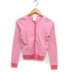 アニエスベー agnes b. ボーダー カーディガン ニット コットン 綿 ハイゲージ 長袖 1 ピンク /NT15