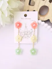 お花3連耳飾り 三色団子カラー