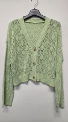 オリーブグリーン色 クロシェ ニットカーディガン
