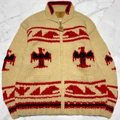 カナディアンセーターカンパニー　CANADIAN SWEATER COMPANY LTD. ハンドニット　手編み　カナダ製　サンダーバード柄　ウール　ジップアップ　カウチンニット　カウチンセーター