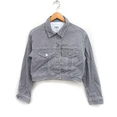 ザラ ZARA 千鳥柄 Gジャン ジージャン クロップド丈 コットン 綿 XS ブラック 黒 /FT26