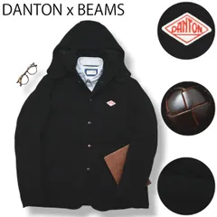【定番】 BEAMS別注 ダントン DANTON フード付き ダウンジャケット 防寒 アウター 44 ブラック ワッペン ロゴ トラッド カジュアル ビジカジ ストリート シンプル メンズ