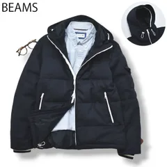 【定番】 ビームス BEAMS フーディ ダウンジャケット 防寒 アウター シンプル アメカジ ストリート カジュアル 無地 L ネイビー メンズ 男性用