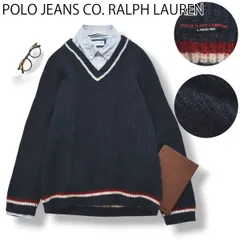 ポロジーンズ ラルフローレン POLO JEANS CO. RALPH LAUREN Vネック ニット セーター L 紺 x 赤 x 白 トラッド アメカジ メンズ レディース ユニセックス 男女兼用