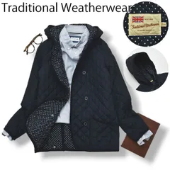トラディショナルウェザーウェア Traditional Weatherwear LUTONルトン ダブルブレスト ショートフードコートキルティングジャケット 34  紺 ／ 水玉柄 レディース ♪