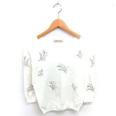 アプワイザーリッシェ Apuweiser-riche ニット セーター Vネック 花柄刺繡 七分袖 2 アイボリー /TT