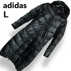 【美品】adidas アディダス ロングダウンコート ブラック 黒 フード付き ダウン フェザー 軽量 防寒 キルティング レディース 秋冬 シンプル カジュアル【L】2602066AP