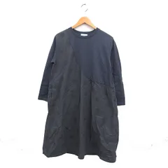 ムモクテキ mumokuteki 切替 ワンピース 長袖 ロング 無地 ドット コットン 綿 M-L チャコール /FT41