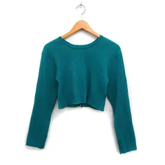 ミスティック mystic バックスリット リブ ニット セーター 長袖 丸首 無地 F グリーン 緑 /FT36