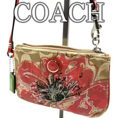 コーチ COACH アクセサリーポーチ シグネチャー キャンバス 花柄 フラワープリント レッド ベージュ ミニポーチ ハンドポーチ リストレット 小物入れ コンパクトポーチ Y2K ヴィンテージテイスト 軽量 カジュアル お出かけ用 メイクポーチ レディース