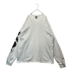 STUSSY(ステューシー) Stacked Pigment Dyed L/S Tee 袖 ロゴ 長袖 Tシャツ XL ホワイト×ブラック