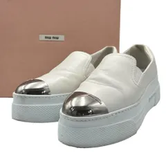 miu miu(ミュウミュウ) Metallic Toe Thick-Soled Leather Slip-On メタリック トゥ 厚底 レザー スリッポン 905 37(23.5cm)  ホワイト×シルバー
