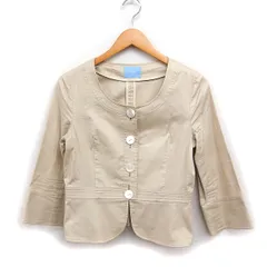 ザ・スーツカンパニー THE SUIT COMPANY ノーカラー ジャケット 7分袖 無地 リネン混 コットン 綿 40 ベージュ /FT49