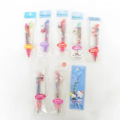 ご当地キティ 欧州連合コラボストラップ×1・シャープペン×5本・ボールペン×2本 静岡/名古屋/山梨/京都/温泉 経年汚れ有 SANRIO サンリオ