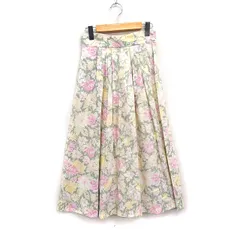 ローラアシュレイ LAURA ASHLEY 花柄 タック フレアスカート ロング コットン 綿 11 ライトグレー ベージュ /FT10