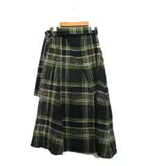 ミラオーウェン Mila Owen ニット フレア スカート ロング ベルト チェック 0 グリーン 緑 /KT28