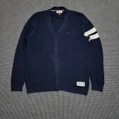 TOMMY トミー ジーンズ ケーブル編み ニット カーディガン ネイビー (XL)