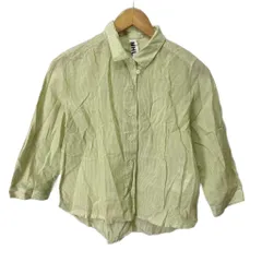 マーガレットハウエル MHL. ストライプ シャツ ブラウス カジュアル 長袖 1 グリーン ■GY06