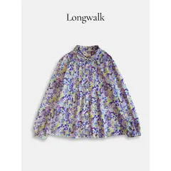 ◆美品◆ Longwalk ロングウォーク リバティプリント ブラウス M 花柄 コットン100％ 日本製 長袖 シャツ パープル系