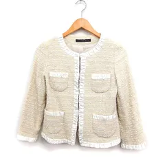 グリーンレーベルリラクシング ユナイテッドアローズ green label relaxing ツイード ノーカラー ジャケット ウール 38 アイボリー 白 /FT49