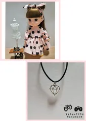 ■専用2点おまとめ■　ハンドメイド　ソランちゃん　メルちゃん　お人形　服　ワンピース　ヘアバンド　リボン　長袖　ネコ　ピンク