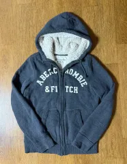 (必須アイテム) アバクロンビー グレー シープスキン ファー ジップアップ パーカー L