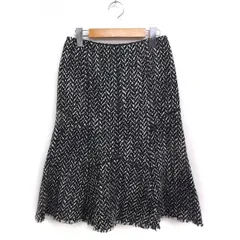 エポカ EPOCA ツイード ヘムフレア スカート ミディ丈 アンゴラ混 ウール 38 ブラック 黒 /FT20