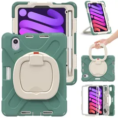 360°回転 用の iPad Mini A17 Pro 第7世代/Mini 6世代 ケース 持ち手 耐衝撃 ペンシル収納 頑丈 キッズ かわいい 子供 子ども 持ち手付き 肩掛け 斜め掛け 縦置き可能 可愛く丈夫スタンド ハンドストラップ ショルダー ...