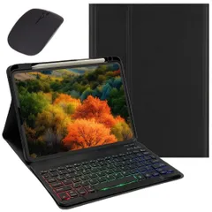 KMXDD マウス付き iPad 11世代/10世代 用 バックライトキーボード iPad（A16）11インチ 2025/10.9インチ 2022 用 キーボードケース カラフル RGBバックライト 分離式 Apple Pencil 収納可能,黒+黒