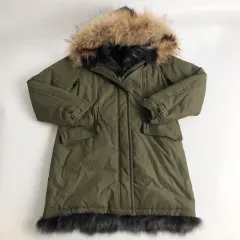 カーキ色 ファー フード ロング ダウン コート