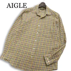 AIGLE エーグル 通年 ロゴ刺繍★ 長袖 チェック シャツ Sz.M メンズ アウトドア