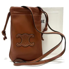 セリーヌ ドローストリング モバイルポーチ キュイル トリオンフ フォンショルダー スマホショルダー ショルダーバッグ 斜め掛け ブラウン 茶 brown レザー ラムスキン 本革 CELINE