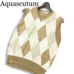 Aquascutum アクアスキュータム 春夏 麻 リネン シルク混★ アーガイル柄 Vネック ニット ベスト Sz.M メンズ 日本製