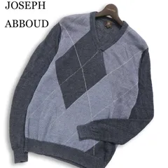 JOSEPH ABBOUD ジョセフ アブード 春夏 麻 リネン100%★ アーガイル Vネック セーター ニット Sz.LL メンズ 紺 大きいサイズのサムネイル