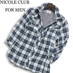 NICOLE CLUB FOR MEN ニコルクラブ フォーメン 春夏 襟ワイヤー ダブルガーゼ★ 7分袖 チェック シャツ Sz.48 メンズ