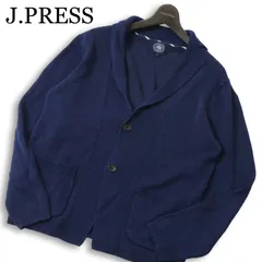 J.PRESS ジェイプレス 秋冬 ウール混★ ニット ジャケット カーディガン 羽織り Sz.L メンズ 紺 ネイビー