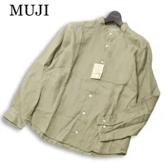 【新品 未使用】 MUJI 無印良品 春夏 麻★ リネン100% 長袖 バンドカラー スタンドカラー シャツ Sz.S メンズ
