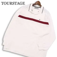 TOURSTAGE ツアーステージ ゴルフ 通年 ロゴ刺繍★ 長袖 千鳥格子 鹿の子 ポロシャツ Sz.3L メンズ 白 大きいサイズ 特大