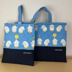 入園入学2点セット　りんりんのハンドメイド　レッスンバッグ　上履き入れ　キルティング　動物　ぞうさん