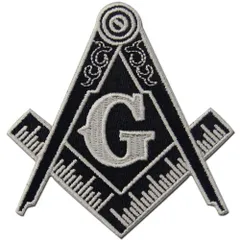 フリーメーソンのロゴ刺繍入りアイロン貼り付け/縫い付けワッペン黒と白