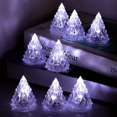 クリスタル ツリー ミニ かわいい おしゃれ (ホワイト) 撮影 プレゼント インテリア 室内 電飾 置物 光る 8個・電池付き 卓上 イルミネーション LED 飾り クリスマス CINECE