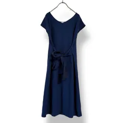 a.v.v standard アーヴェヴェスタンダード ワンピース ひざ丈ワンピース ノースリーブワンピース 半袖風 フレンチスリーブ Mサイズ ネイビー 無地 シンプル ラウンドネック ウエストリボン ウエストマーク フレアシルエット 上品 フォーマル